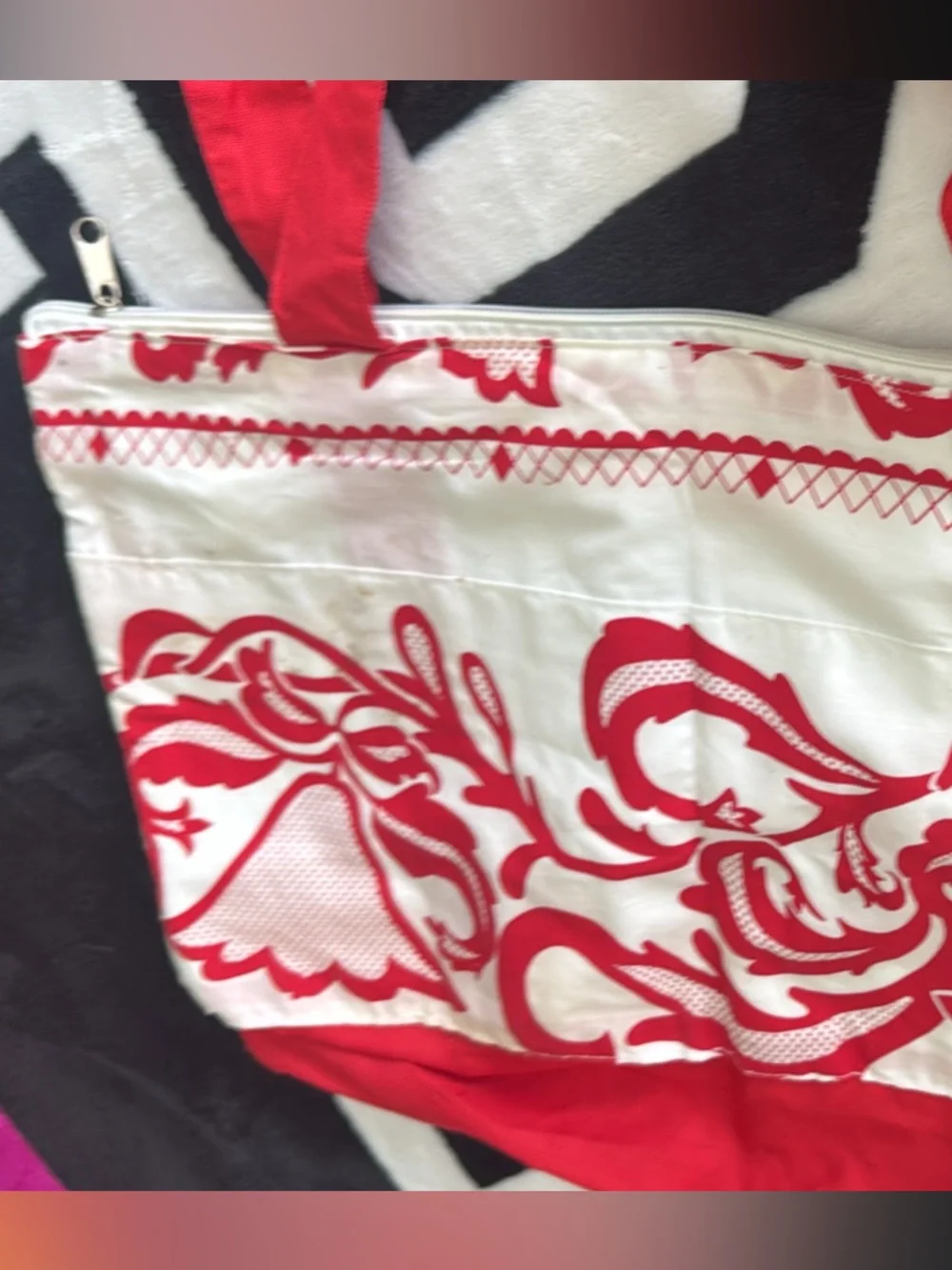 Panama Pollera Red and White Floral Tote Bag - Lightweight Women's Carryall